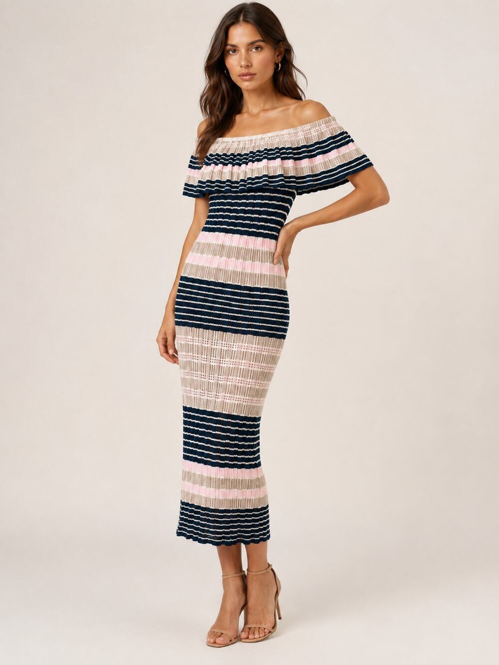 Free People Off Duty Off Shoulder Striped Knit Midi Dress XS